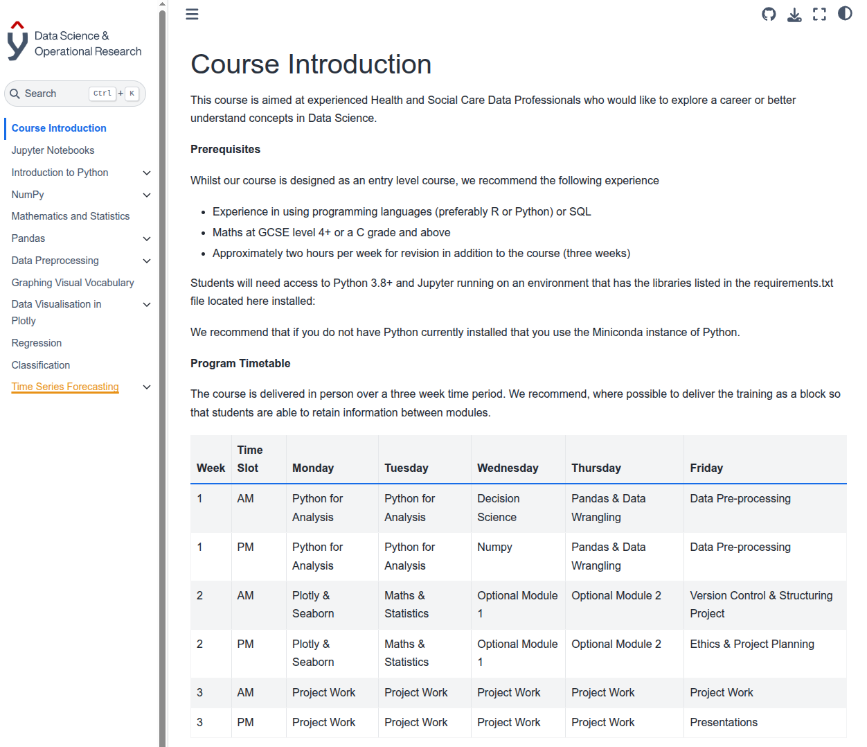 Somerset Introduction to Data Science Course