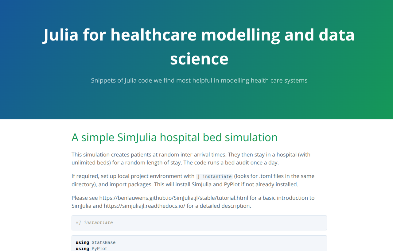 Julia for healthcare modelling and data science